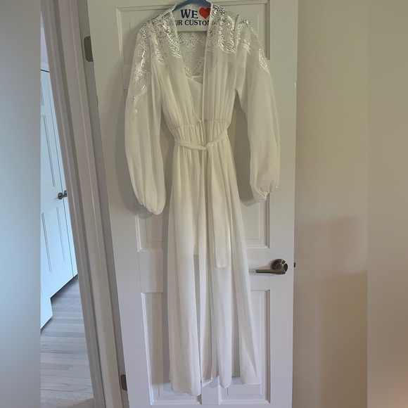 Le Rose Luna White Bridal Robe with Satin Slip S/M